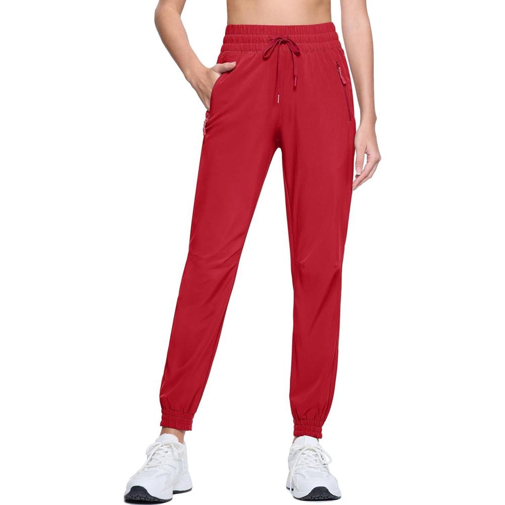 imageMAGCOMSEN Womens Hiking Pants Lightweight Quick Dry Water Resistant Joggers with Pockets Athletic Travel OutdoorRose Red