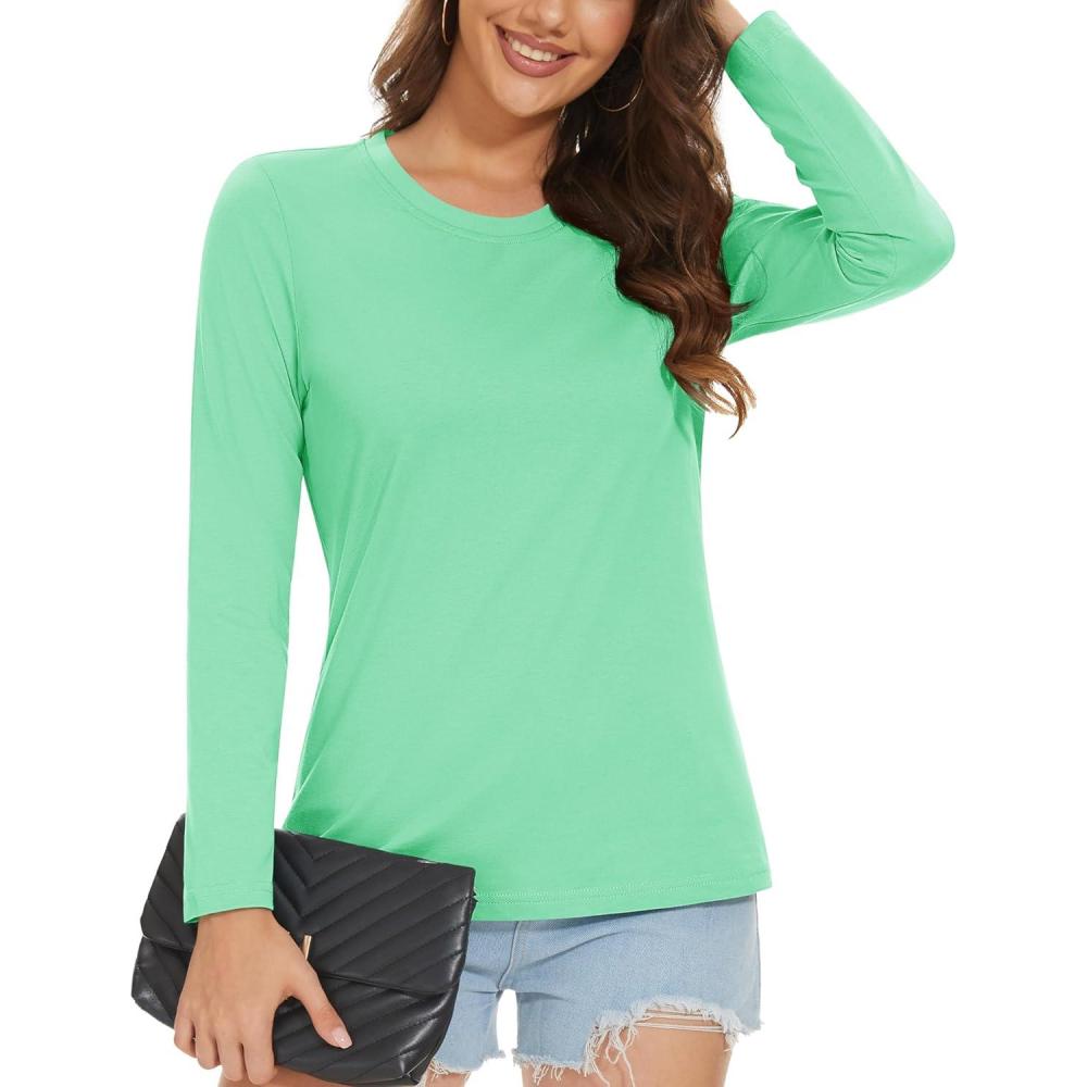 imageMAGCOMSEN Womens LongSleeve CrewNeck Cotton TShirt ClassicFit Shirt Soft Breathable Casual Tee Basic TopsMint Green