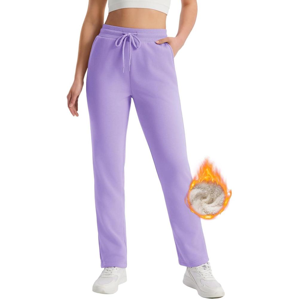 imageMAGCOMSEN Womens Sherpa Lined Sweatpants Winter Warm Fleece Pants Water Resistant Thermal Pants for Lounge Outdoor SnowTaro Purple