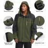 imageMAGCOMSEN Mens Hooded Windproof Water Resistant Rain Jacket Windbreaker 5 Pockets for HikingFishingTravelArmy Green