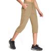 imageMAGCOMSEN Womens Capri Pants UPF 50 Lightweight Hiking Cargo Capri Joggers Quick Dry Golf Summer Pants with 5 PocketsKhaki