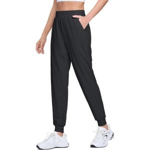 imageMAGCOMSEN Joggers for Women High Waisted Golf Pants with Zipper Pockets Quick Dry Lightweight Hiking Travel Workout PantsBlack