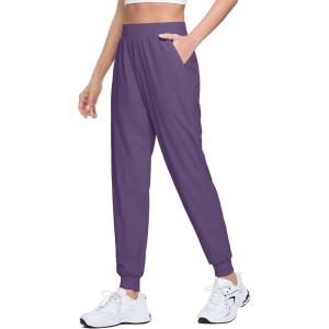 imageMAGCOMSEN Joggers for Women High Waisted Golf Pants with Zipper Pockets Quick Dry Lightweight Hiking Travel Workout PantsDark Purple