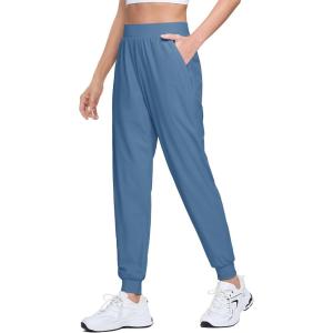 imageMAGCOMSEN Joggers for Women High Waisted Golf Pants with Zipper Pockets Quick Dry Lightweight Hiking Travel Workout PantsHaze Blue