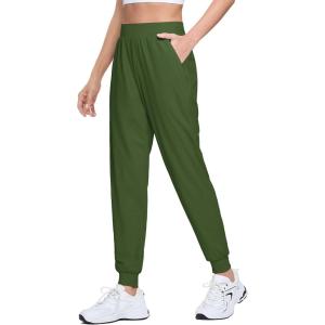 imageMAGCOMSEN Joggers for Women High Waisted Golf Pants with Zipper Pockets Quick Dry Lightweight Hiking Travel Workout PantsMilitary Green