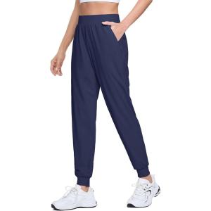 imageMAGCOMSEN Joggers for Women High Waisted Golf Pants with Zipper Pockets Quick Dry Lightweight Hiking Travel Workout PantsNavy
