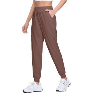imageMAGCOMSEN Joggers for Women High Waisted Golf Pants with Zipper Pockets Quick Dry Lightweight Hiking Travel Workout PantsRusty Brown