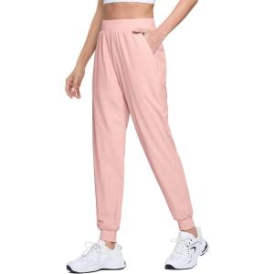 imageMAGCOMSEN Joggers for Women High Waisted Golf Pants with Zipper Pockets Quick Dry Lightweight Hiking Travel Workout PantsSmoky Pink