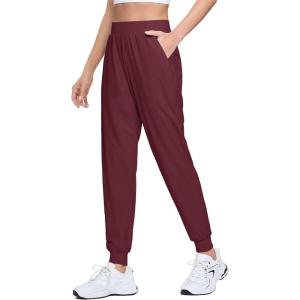 imageMAGCOMSEN Joggers for Women High Waisted Golf Pants with Zipper Pockets Quick Dry Lightweight Hiking Travel Workout PantsWine Red