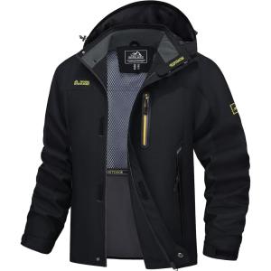 imageMAGCOMSEN Mens Hooded Windproof Water Resistant Rain Jacket Windbreaker 5 Pockets for HikingFishingTravelBlack