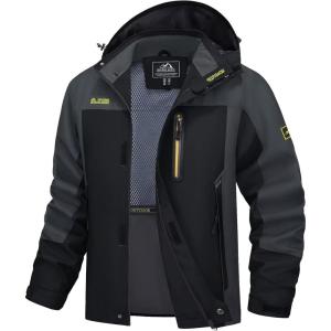 imageMAGCOMSEN Mens Hooded Windproof Water Resistant Rain Jacket Windbreaker 5 Pockets for HikingFishingTravelBlack Grey