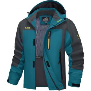 imageMAGCOMSEN Mens Hooded Windproof Water Resistant Rain Jacket Windbreaker 5 Pockets for HikingFishingTravelLake Blue