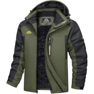 imageMAGCOMSEN Mens Winter Coats Water Resistant Snow Ski Jacket Fleece Lined Parka 5 PocketsArmy Green
