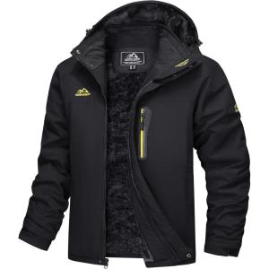 imageMAGCOMSEN Mens Winter Coats Water Resistant Snow Ski Jacket Fleece Lined Parka 5 PocketsBlack