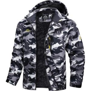 imageMAGCOMSEN Mens Winter Coats Water Resistant Snow Ski Jacket Fleece Lined Parka 5 PocketsBlack Camouflage