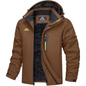 imageMAGCOMSEN Mens Winter Coats Water Resistant Snow Ski Jacket Fleece Lined Parka 5 PocketsCoffee