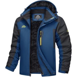 imageMAGCOMSEN Mens Winter Coats Water Resistant Snow Ski Jacket Fleece Lined Parka 5 PocketsDenim Blue