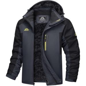 imageMAGCOMSEN Mens Winter Coats Water Resistant Snow Ski Jacket Fleece Lined Parka 5 PocketsGrey Black