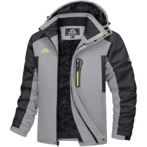 imageMAGCOMSEN Mens Winter Coats Water Resistant Snow Ski Jacket Fleece Lined Parka 5 PocketsLight Grey
