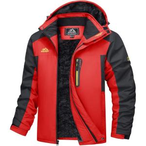 imageMAGCOMSEN Mens Winter Coats Water Resistant Snow Ski Jacket Fleece Lined Parka 5 PocketsRed