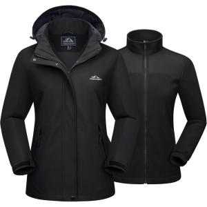 imageMAGCOMSEN Womens 3 in 1 Ski Jacket Water Resistant Winter Snow Coat Warm Fleece Lined Windproof Hiking Rain OutwearBlack