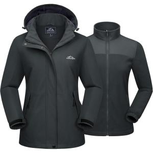 imageMAGCOMSEN Womens 3 in 1 Ski Jacket Water Resistant Winter Snow Coat Warm Fleece Lined Windproof Hiking Rain OutwearCarbongrey