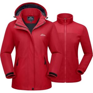 imageMAGCOMSEN Womens 3 in 1 Ski Jacket Water Resistant Winter Snow Coat Warm Fleece Lined Windproof Hiking Rain OutwearCrimson