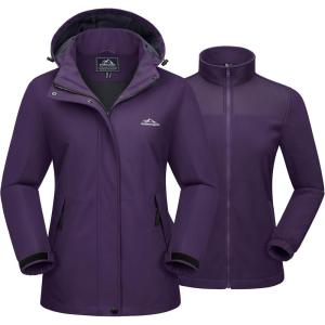 imageMAGCOMSEN Womens 3 in 1 Ski Jacket Water Resistant Winter Snow Coat Warm Fleece Lined Windproof Hiking Rain OutwearDeeppurple
