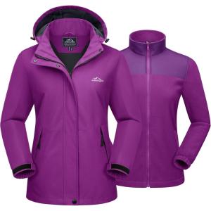imageMAGCOMSEN Womens 3 in 1 Ski Jacket Water Resistant Winter Snow Coat Warm Fleece Lined Windproof Hiking Rain OutwearPurple