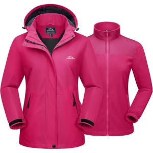 imageMAGCOMSEN Womens 3 in 1 Ski Jacket Water Resistant Winter Snow Coat Warm Fleece Lined Windproof Hiking Rain OutwearRosered