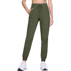 imageMAGCOMSEN Womens Hiking Pants Lightweight Quick Dry Water Resistant Joggers with Pockets Athletic Travel OutdoorArmy Green