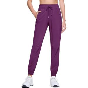 imageMAGCOMSEN Womens Hiking Pants Lightweight Quick Dry Water Resistant Joggers with Pockets Athletic Travel OutdoorPurple Red