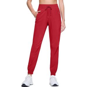imageMAGCOMSEN Womens Hiking Pants Lightweight Quick Dry Water Resistant Joggers with Pockets Athletic Travel OutdoorRose Red