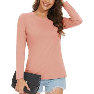 imageMAGCOMSEN Womens LongSleeve CrewNeck Cotton TShirt ClassicFit Shirt Soft Breathable Casual Tee Basic TopsApricot