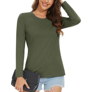 imageMAGCOMSEN Womens LongSleeve CrewNeck Cotton TShirt ClassicFit Shirt Soft Breathable Casual Tee Basic TopsArmy Green