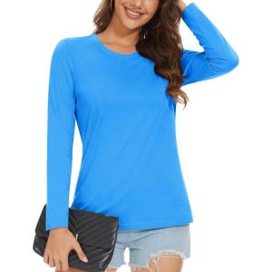 imageMAGCOMSEN Womens LongSleeve CrewNeck Cotton TShirt ClassicFit Shirt Soft Breathable Casual Tee Basic TopsAzure Blue