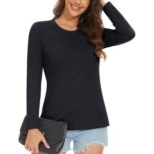 imageMAGCOMSEN Womens LongSleeve CrewNeck Cotton TShirt ClassicFit Shirt Soft Breathable Casual Tee Basic TopsBlack