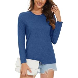 imageMAGCOMSEN Womens LongSleeve CrewNeck Cotton TShirt ClassicFit Shirt Soft Breathable Casual Tee Basic TopsDark Bluegray