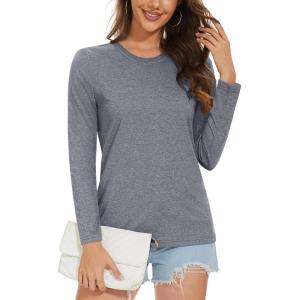 imageMAGCOMSEN Womens LongSleeve CrewNeck Cotton TShirt ClassicFit Shirt Soft Breathable Casual Tee Basic TopsDark Gray