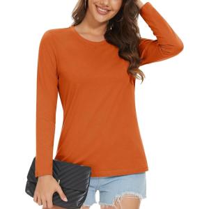 imageMAGCOMSEN Womens LongSleeve CrewNeck Cotton TShirt ClassicFit Shirt Soft Breathable Casual Tee Basic TopsDeep Orange