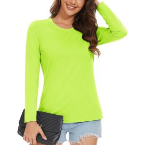 imageMAGCOMSEN Womens LongSleeve CrewNeck Cotton TShirt ClassicFit Shirt Soft Breathable Casual Tee Basic TopsFluorescent Green