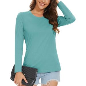 imageMAGCOMSEN Womens LongSleeve CrewNeck Cotton TShirt ClassicFit Shirt Soft Breathable Casual Tee Basic TopsGray Green