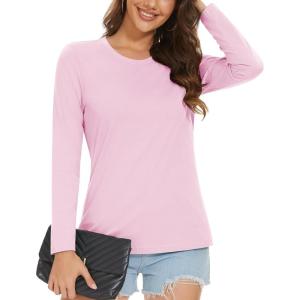 imageMAGCOMSEN Womens LongSleeve CrewNeck Cotton TShirt ClassicFit Shirt Soft Breathable Casual Tee Basic TopsLight Pink