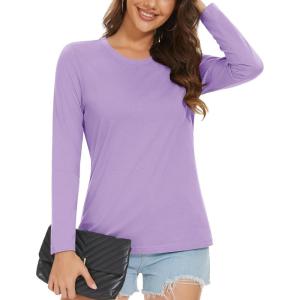 imageMAGCOMSEN Womens LongSleeve CrewNeck Cotton TShirt ClassicFit Shirt Soft Breathable Casual Tee Basic TopsLight Purple