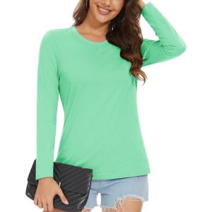 imageMAGCOMSEN Womens LongSleeve CrewNeck Cotton TShirt ClassicFit Shirt Soft Breathable Casual Tee Basic TopsMint Green