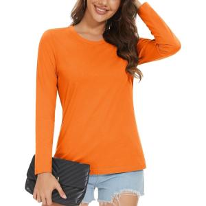 imageMAGCOMSEN Womens LongSleeve CrewNeck Cotton TShirt ClassicFit Shirt Soft Breathable Casual Tee Basic TopsOrange