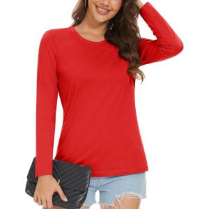imageMAGCOMSEN Womens LongSleeve CrewNeck Cotton TShirt ClassicFit Shirt Soft Breathable Casual Tee Basic TopsTomato Red