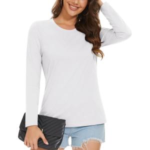 imageMAGCOMSEN Womens LongSleeve CrewNeck Cotton TShirt ClassicFit Shirt Soft Breathable Casual Tee Basic TopsWhite