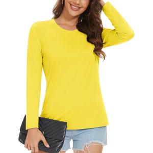 imageMAGCOMSEN Womens LongSleeve CrewNeck Cotton TShirt ClassicFit Shirt Soft Breathable Casual Tee Basic TopsYellow