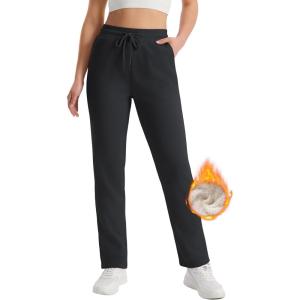 imageMAGCOMSEN Womens Sherpa Lined Sweatpants Winter Warm Fleece Pants Water Resistant Thermal Pants for Lounge Outdoor SnowBlack